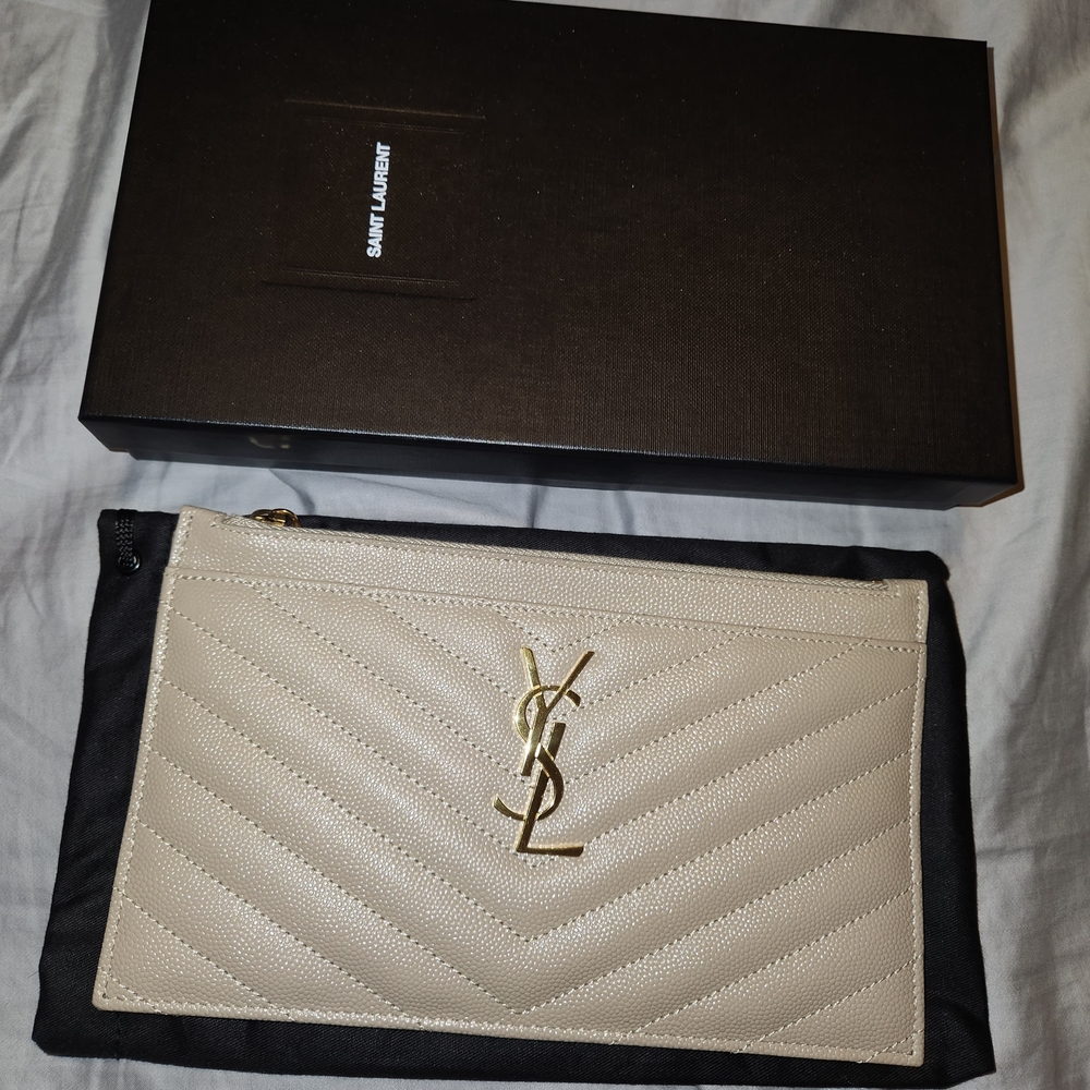 Saint Laurent Cream Quilted Pouch
